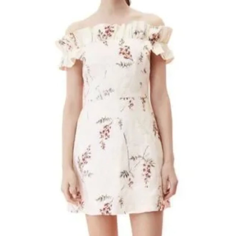 Rebecca Taylor Ivie Off the Shoulder Embroidered Linen Dress